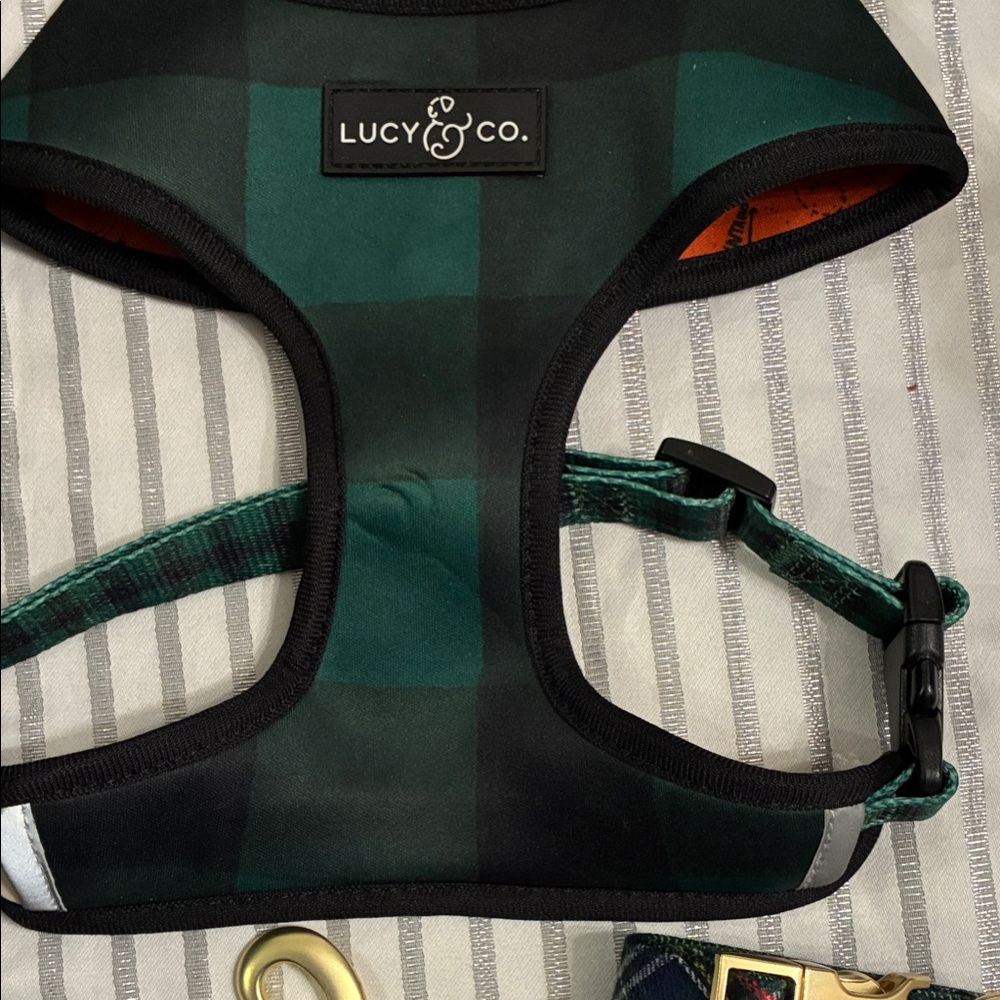 Green Plaid Dog Harness